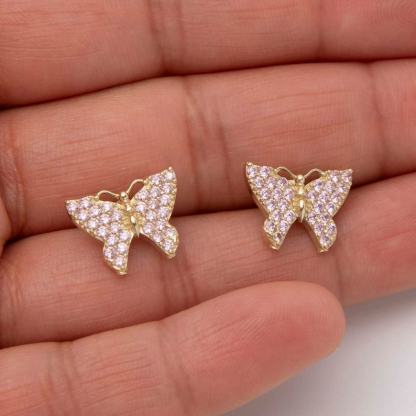 Pink Zircon Butterfly Stud Earrings