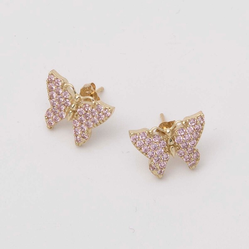 Pink Zircon Butterfly Stud Earrings