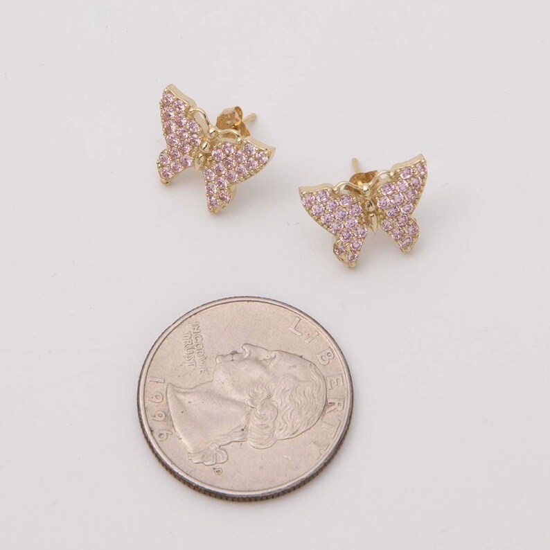Pink Zircon Butterfly Stud Earrings