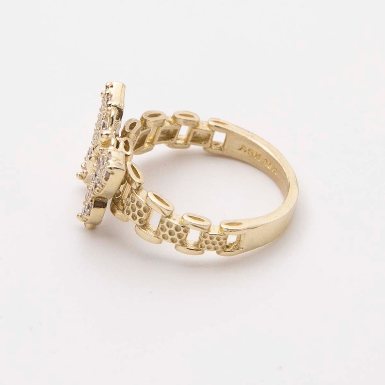 Rolex Style White Diamond Butterfly Ring Custom Engraved Ring