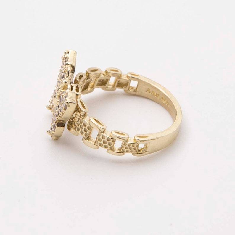 Rolex Style White Diamond Butterfly Ring Custom Engraved Ring