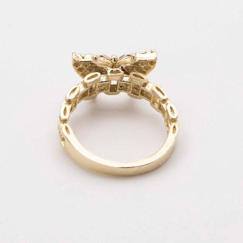 Rolex Style White Diamond Butterfly Ring Custom Engraved Ring