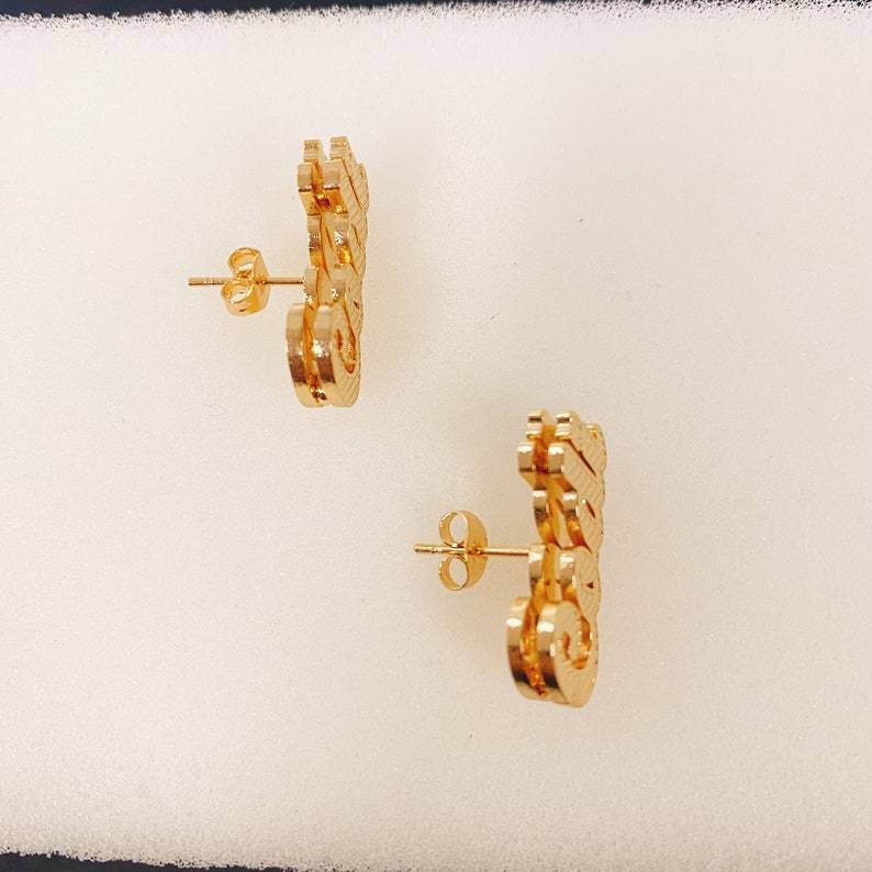 Double Plate Earrings Gold Plated Name Stud Earrings