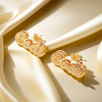 Double Plate Earrings Gold Plated Name Stud Earrings