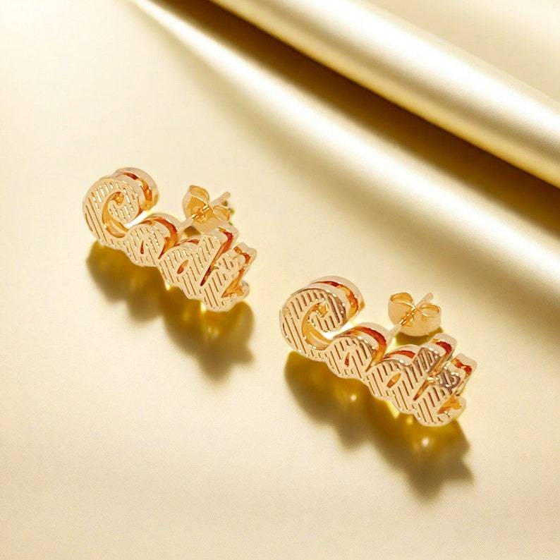 Double Plate Earrings Gold Plated Name Stud Earrings