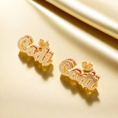Double Plate Earrings Gold Plated Name Stud Earrings