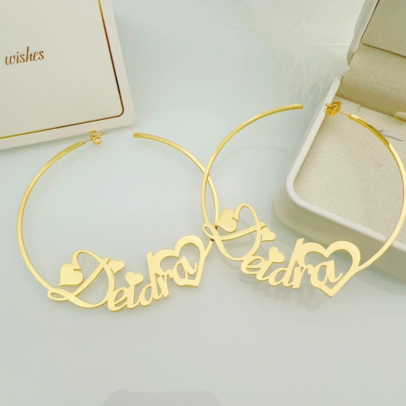 Heart Hoop Earrings Personalized Custom Name Earrings