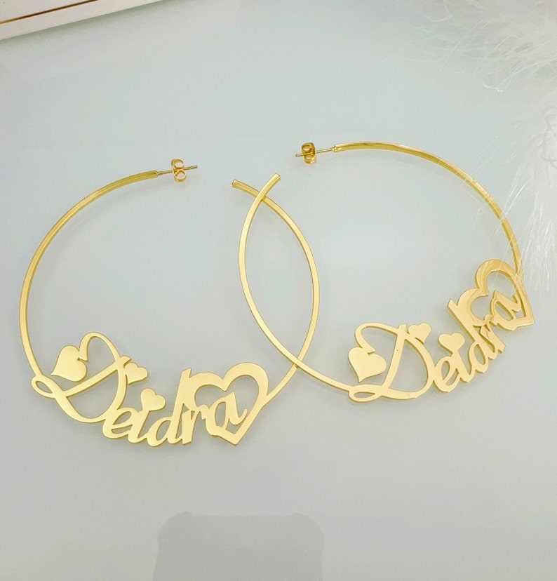 Heart Hoop Earrings Personalized Custom Name Earrings