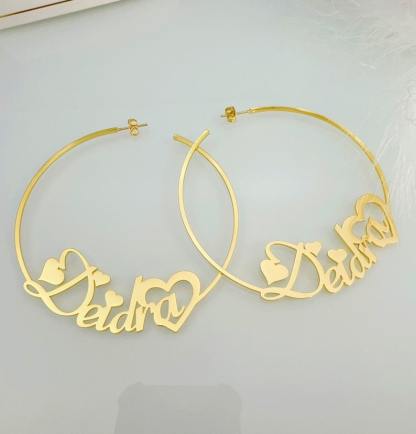Heart Hoop Earrings Personalized Custom Name Earrings