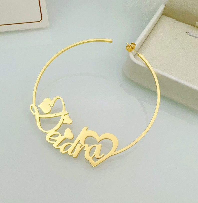 Heart Hoop Earrings Personalized Custom Name Earrings