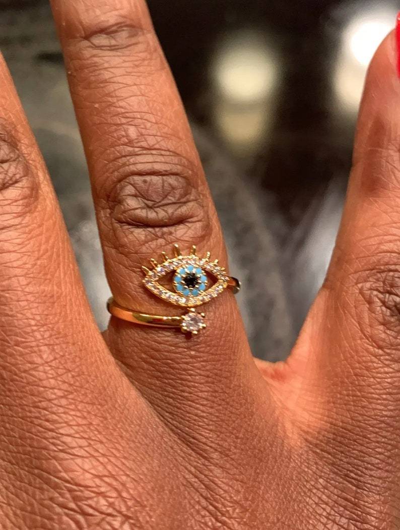 Evil Eye Ring Personalized Engraved Ring With Birthstone