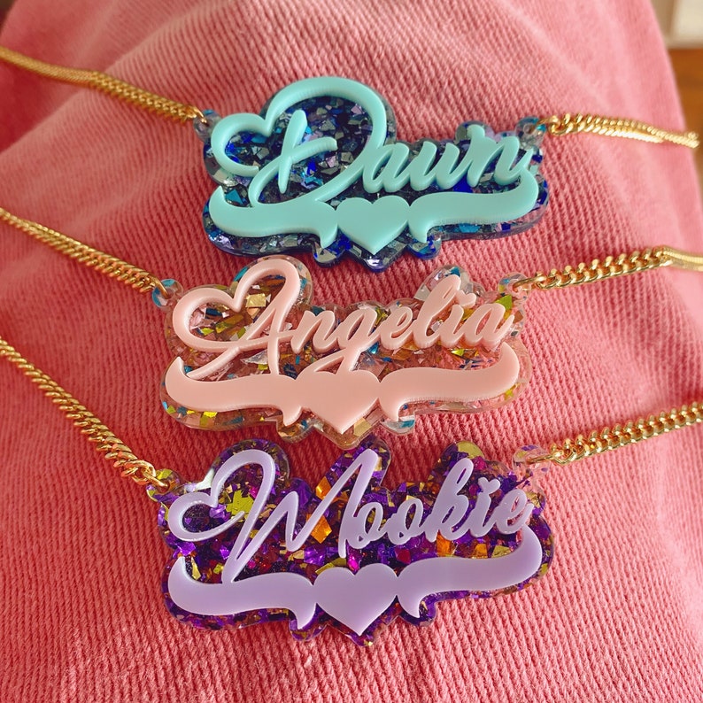 Acrylic Colorful Necklace Personalized Name Necklace Pink Purple Blue Color