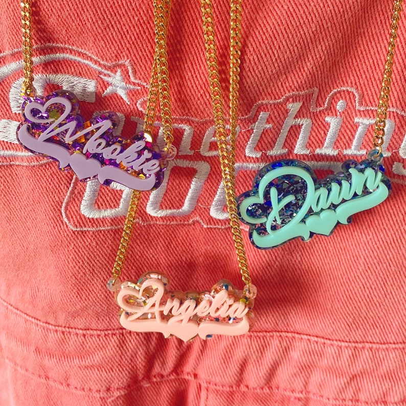 Acrylic Colorful Necklace Personalized Name Necklace Pink Purple Blue Color