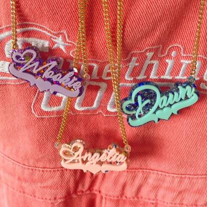 Acrylic Colorful Necklace Personalized Name Necklace Pink Purple Blue Color