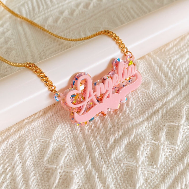 Acrylic Colorful Necklace Personalized Name Necklace Pink Purple Blue Color