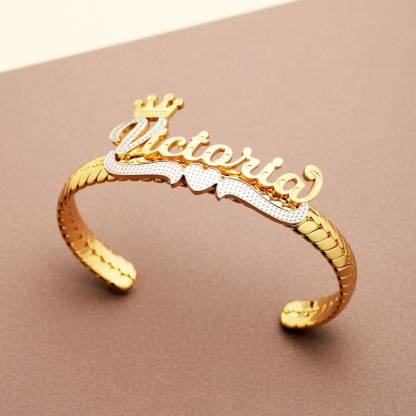 Personalized Two Ton Crown Name Bracelet Custom Nameplate Bangle