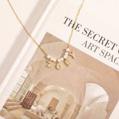 Pearl Initial Necklace Custom Gold Plated Name Necklace
