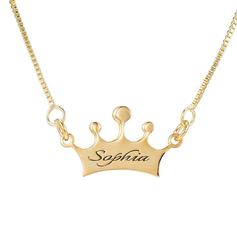 Persoalized Crown Pendant Name Necklace Gold Plated Necklace