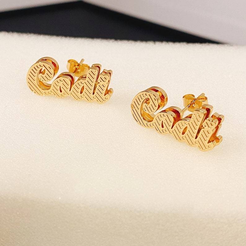 Double Plate Earrings Gold Plated Name Stud Earrings