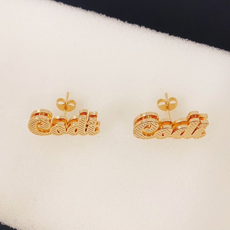 Double Plate Earrings Gold Plated Name Stud Earrings
