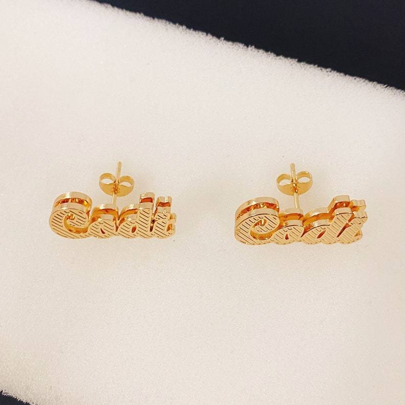 Double Plate Earrings Gold Plated Name Stud Earrings