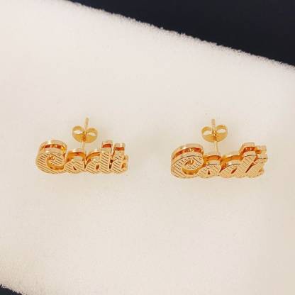 Double Plate Earrings Gold Plated Name Stud Earrings