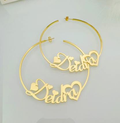Heart Hoop Earrings Personalized Custom Name Earrings