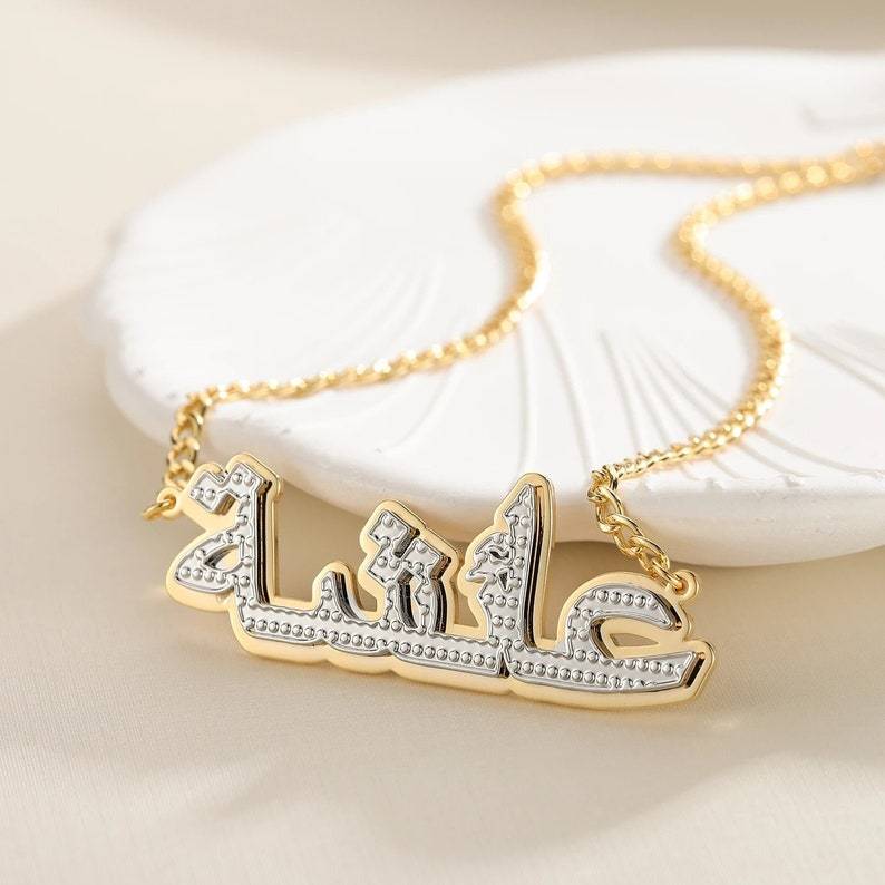 Personalized Double Layer Arabic Name Necklace Custom Gold Plated Necklaces