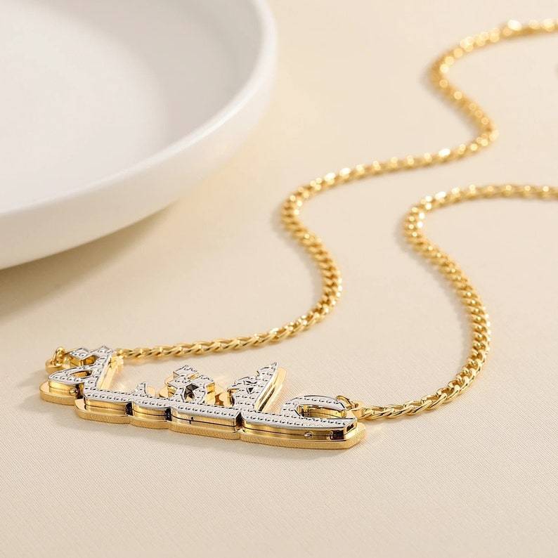 Personalized Double Layer Arabic Name Necklace Custom Gold Plated Necklaces