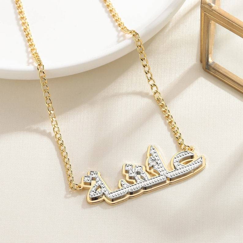 Personalized Double Layer Arabic Name Necklace Custom Gold Plated Necklaces