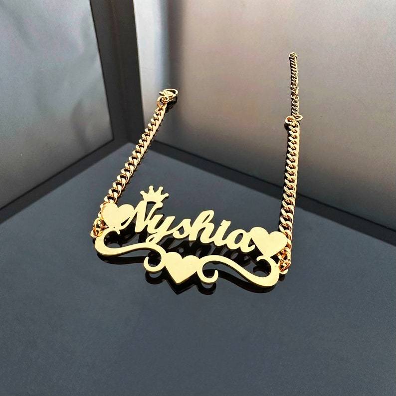 Heart Crown Bracelet Personalized Name Bracelet Gold Plated