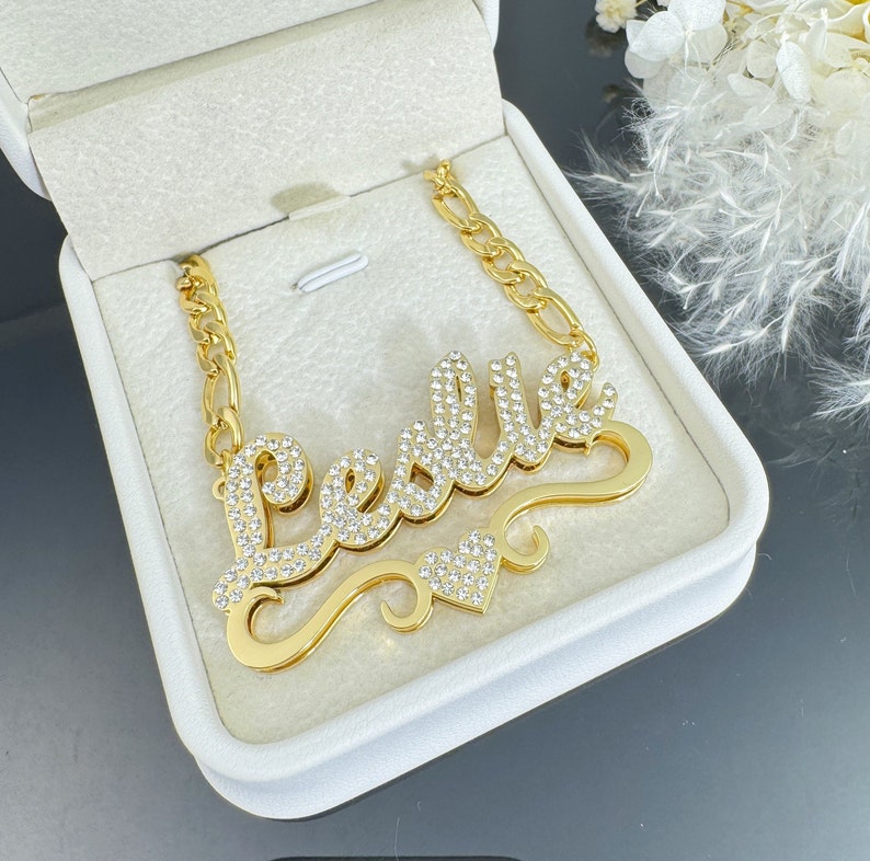 Double Layer Gold Plated Zircon Heart Necklace Custom Name Necklace