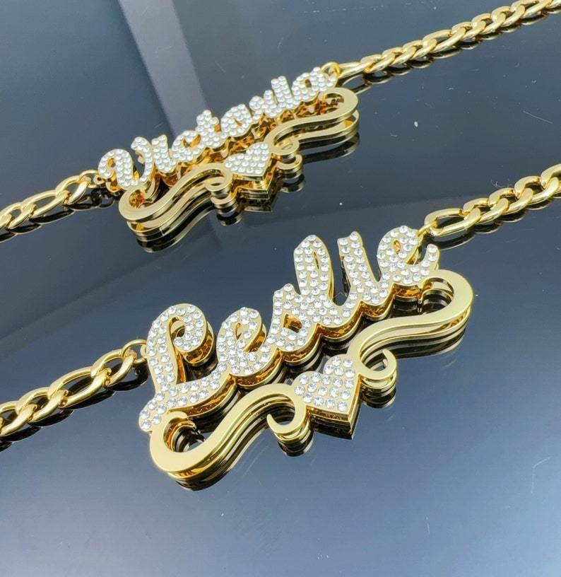 Double Layer Gold Plated Zircon Heart Necklace Custom Name Necklace