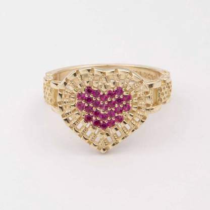 RX Railroad Chain Colorful Heart Ring Custom Gold Plated Engraved Ring