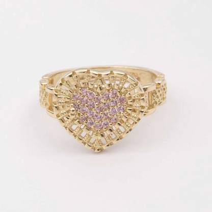 RX Railroad Chain Colorful Heart Ring Custom Gold Plated Engraved Ring