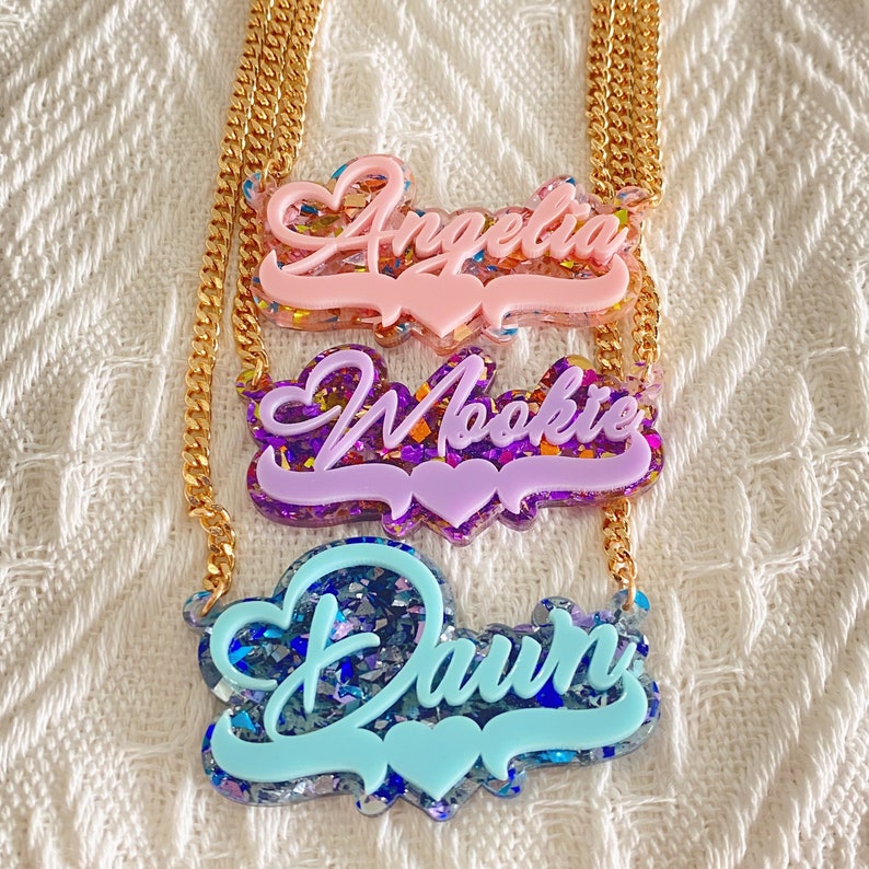 Acrylic Colorful Necklace Personalized Name Necklace Pink Purple Blue Color