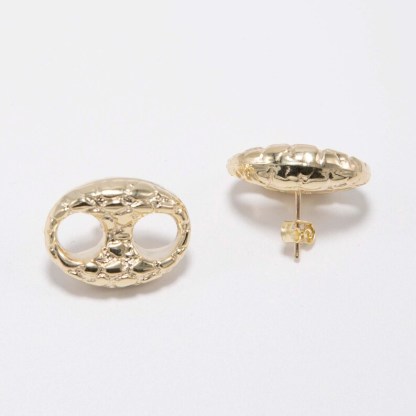 Nugget Puffed Mariner Stud Earrings Gold Plated Earrings