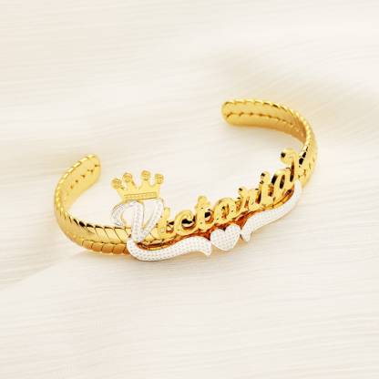 Personalized Two Ton Crown Name Bracelet Custom Nameplate Bangle