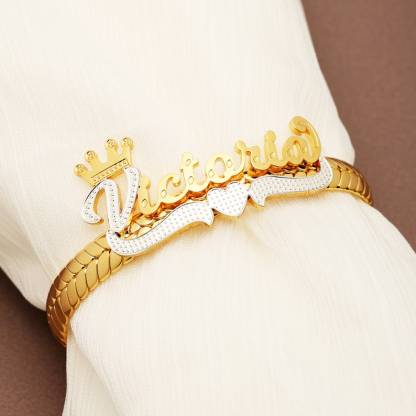 Personalized Two Ton Crown Name Bracelet Custom Nameplate Bangle