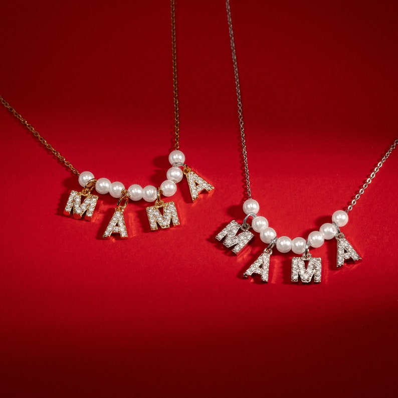 Pearl Initial Necklace Custom Gold Plated Name Necklace