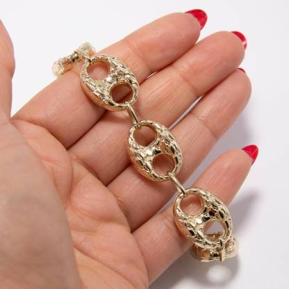 Nugget Puffed Mariner Chain Bracelet Gold Plated Bracelet