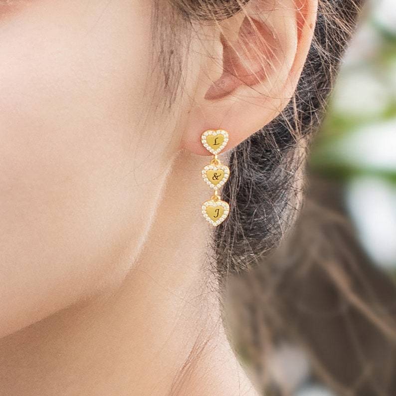 Personalized 3-6 Letters Heart Earrings Gold Plated Name Earrings