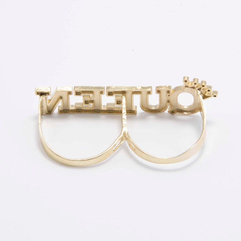 Two Finger Ring Custom Gold Plated Crown Name Ring