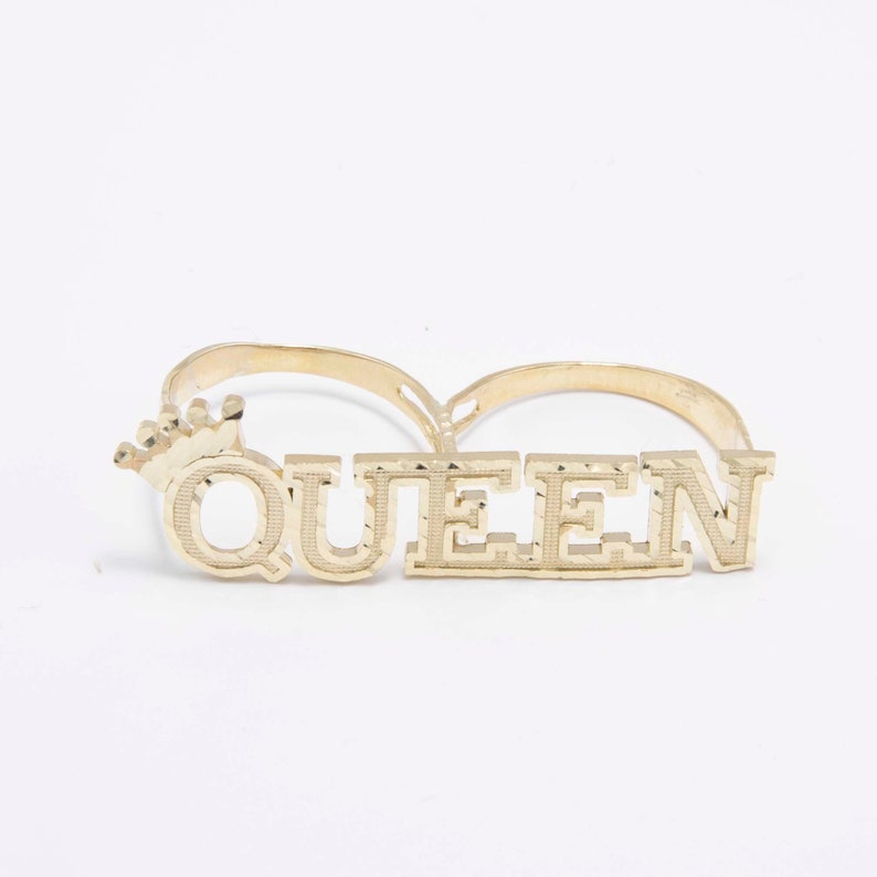 Two Finger Ring Custom Gold Plated Crown Name Ring