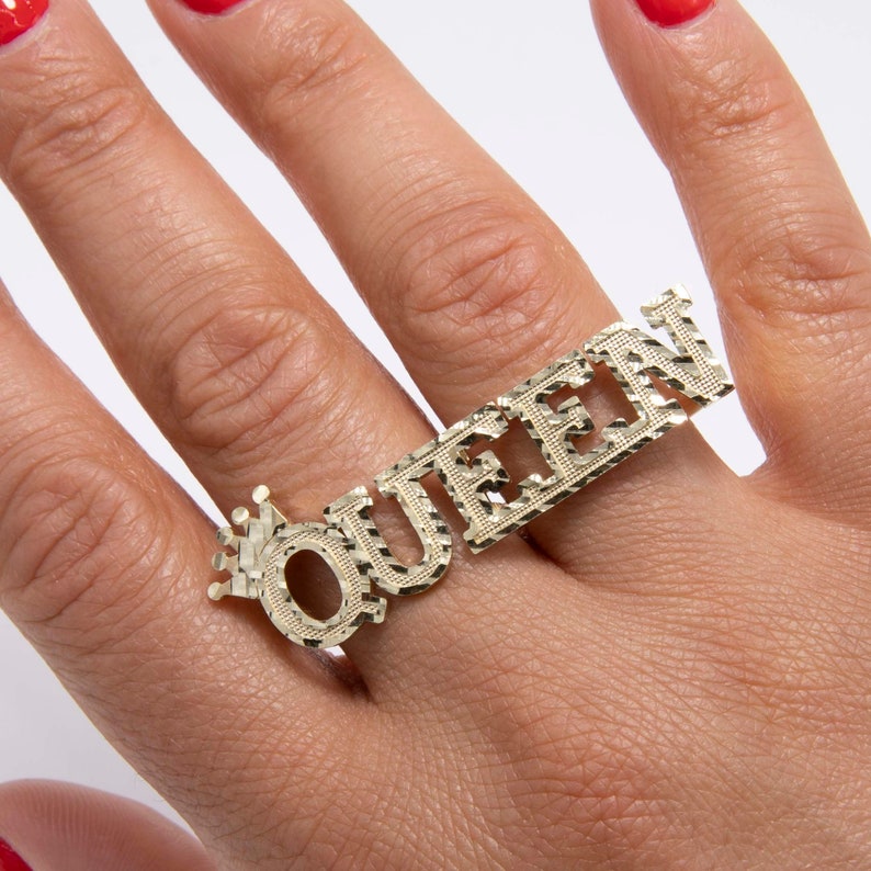 Two Finger Ring Custom Gold Plated Crown Name Ring