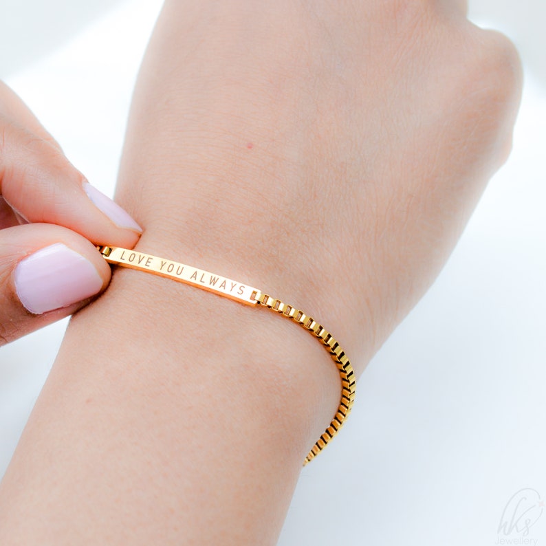 Engraved Bar Bracelet Gold Plated Personalized Name Bracelet