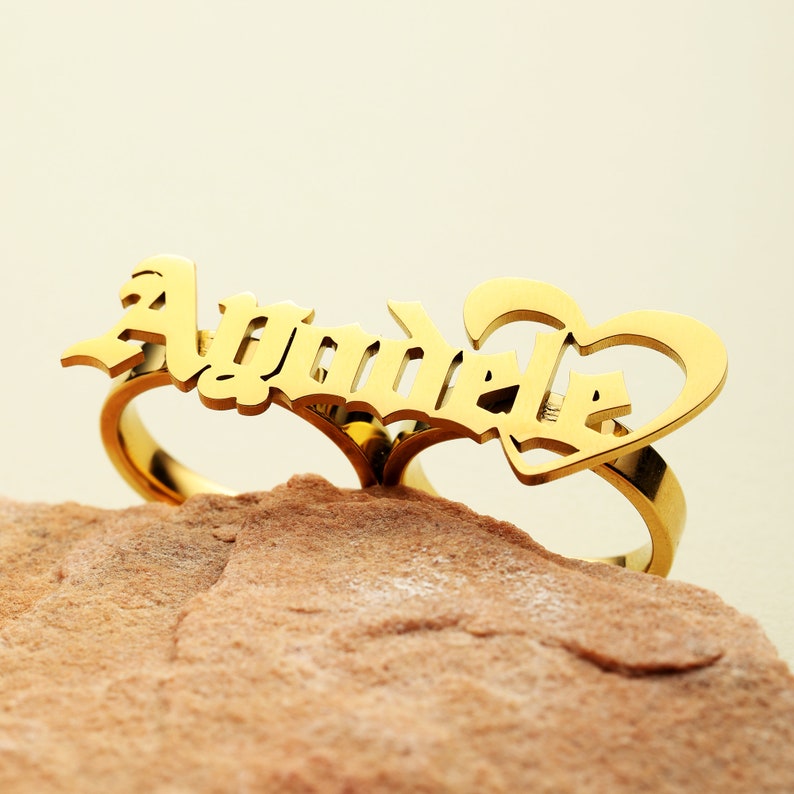 Old English Two Finger Ring Custom Gold Plated Name Ring