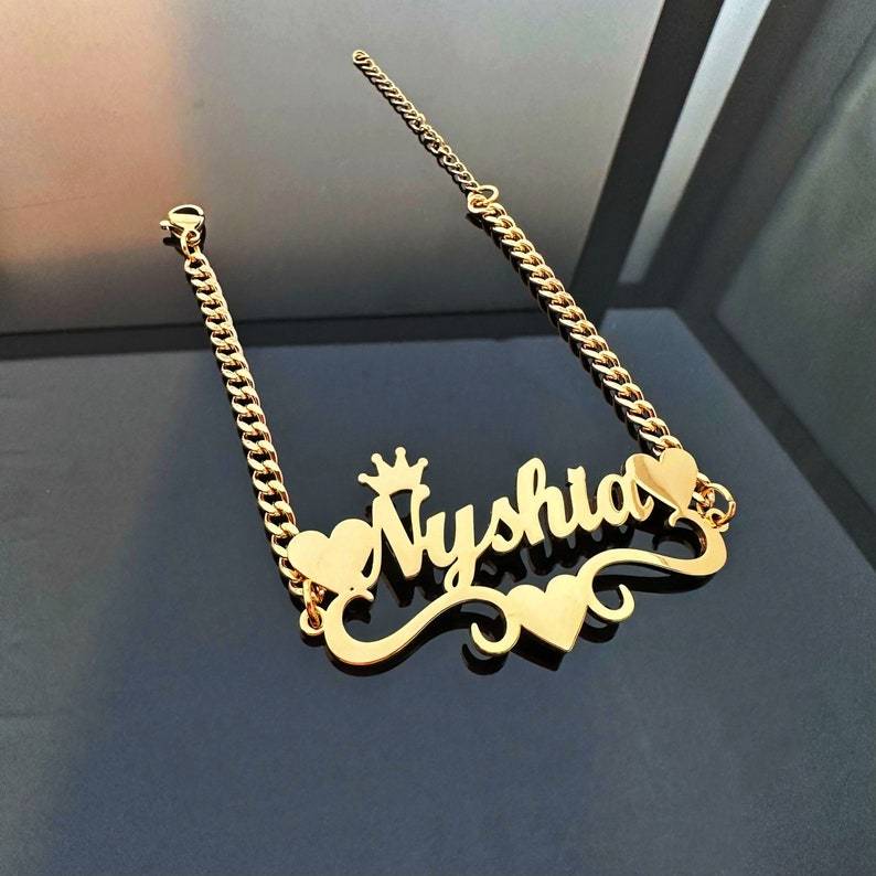 Heart Crown Bracelet Personalized Name Bracelet Gold Plated