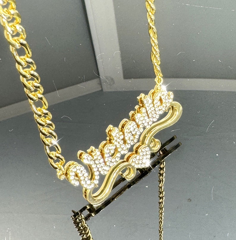 Double Layer Gold Plated Zircon Heart Necklace Custom Name Necklace