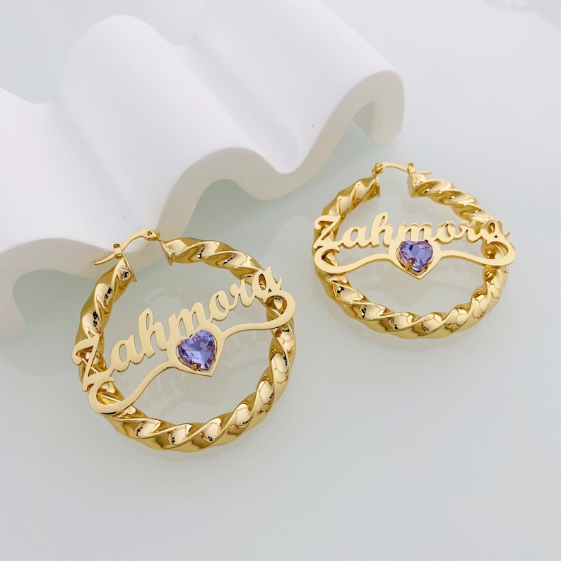 Personalized Custom Name Earrings With Birthstone